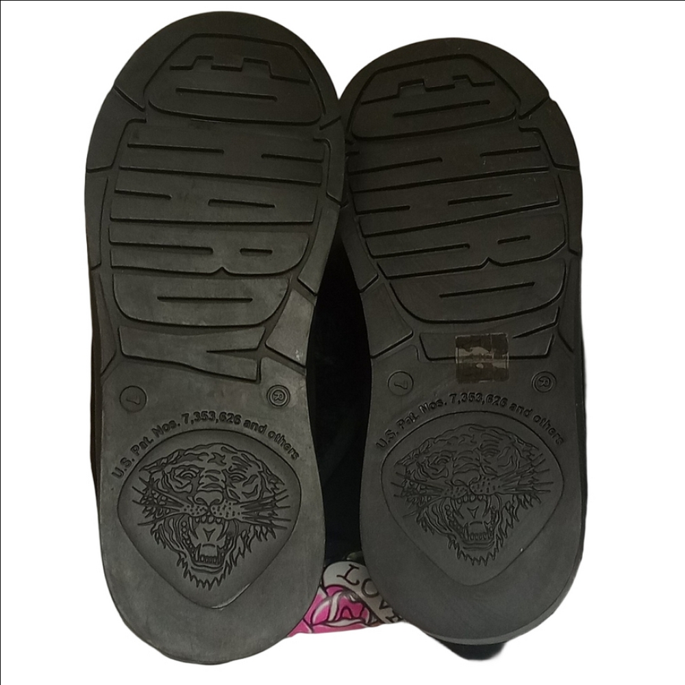 🌹ED HARDY CHRISTIAN AUDIGIER Y2K BLACK SUEDE BOOTS WITH PINK TATTOO ROSE DESIGN - Picture 10 of 12